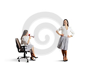 Aggressive woman and calm smiley woman