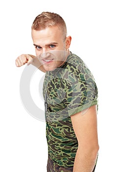 Aggressive young army soldier