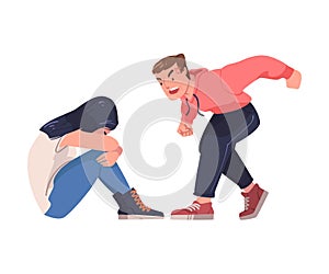 Aggressor and Victim with Violent Man Abusing Weak Woman Vector Illustration