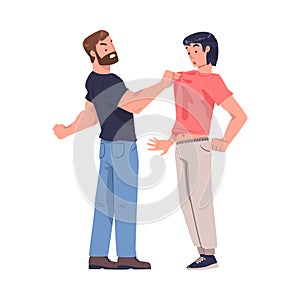 Aggressor and Victim with Violent Man Holding Tight and Abusing Weak Teen Boy Vector Illustration