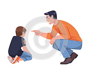 Aggressor and Victim with Violent Man Shouting and Abusing Weak Teen Boy Vector Illustration photo