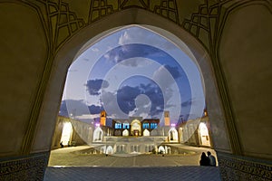 Agha Bozorg school and mosque in Kashan in evening, Iran