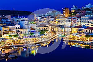 Aghios Nikolaos night view - picturesque town in the eastern of island Crete built on northwest side of the peaceful bay