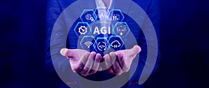 AGI concept, Artificial general intelligence, AI knowledge learning technology, AGI is the future of modern world, combination of