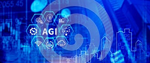 AGI concept, Artificial general intelligence, AI knowledge learning technology, AGI is the future of modern world, combination of