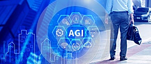 AGI concept, Artificial general intelligence, AI knowledge learning technology, AGI is the future of modern world, combination of