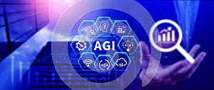 AGI concept, Artificial general intelligence, AI knowledge learning technology, AGI is the future of modern world, combination of