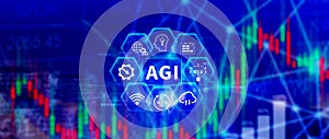 AGI concept, Artificial general intelligence, AI knowledge learning technology, AGI is the future of modern world, combination of