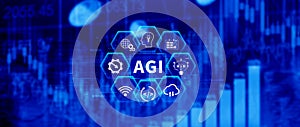 AGI concept, Artificial general intelligence, AI knowledge learning technology, AGI is the future of modern world, combination of