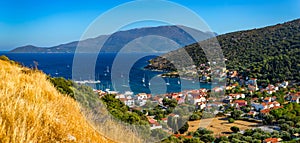 Agia Effimia village on Cephalonia or Kefalonia island, Ionian Sea, Greece. Amazing cityscape Of Agia Effimia town, Kefalonia,