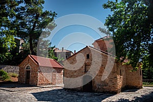 View of the complex of Agia Lavra Monastery, Greece