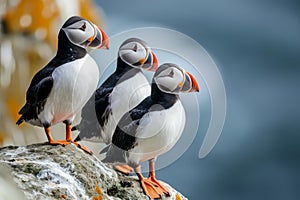 Agile Atlantic puffins birds. Generate ai