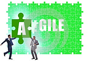 Agile concept with businessman putting jigsaw puzzle together