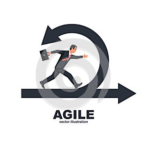 Agile concept. Businessman running to success.