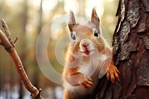 Agile Curious squirrel branch nut. Generate Ai