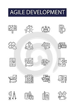 Agile development line vector icons and signs. Development, Scrum, Kanban, Iterative, Incremental, XP, Lean,Sprint