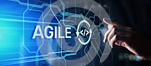 Agile development methodology concept on virtual screen. Technology concept.