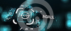 Agile development methodology concept on virtual screen. Technology concept