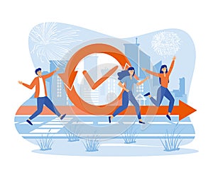 Agile development process with running IT developers team. Software development team and agile lifecycle process sprint.