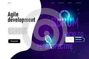 Agile development workflow method. Retrospective, scrum, backlog as a part of agile development method. Agile cycle of photo