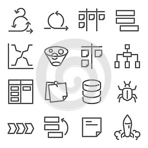 Agile icon illustration vector set. Contains such icon as Developer, management, strategy, flow and more. Editable stroke