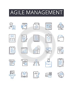 Agile management line icons collection. Lean leadership, Dynamic planning, Adaptive strategy, Proactive approach