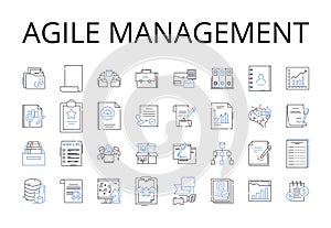 Agile management line icons collection. Lean leadership, Dynamic planning, Adaptive strategy, Proactive approach