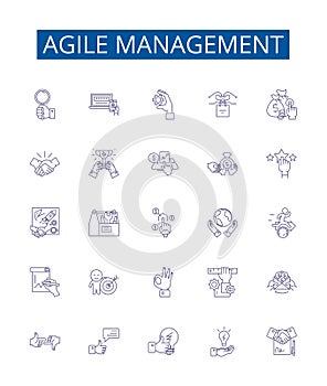 Agile management line icons signs set. Design collection of Agile, Management, Scrum, Sprint, Kanban, Planning