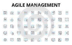 Agile management linear icons set. Iterative, Collaboration, Flexibility, Scrum, Lean, Kanban, Sprint vector symbols and