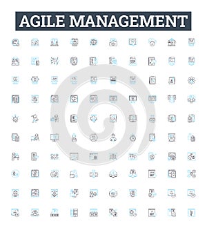 Agile management vector line icons set. Agile, Management, Process, Product, Development, Scrum, Team illustration