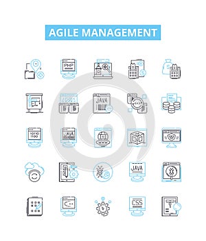 Agile management vector line icons set. Agile, Management, Process, Product, Development, Scrum, Team illustration