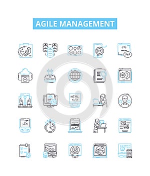 Agile management vector line icons set. Agile, Management, Process, Product, Development, Scrum, Team illustration