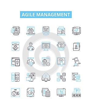 Agile management vector line icons set. Agile, Management, Process, Product, Development, Scrum, Team illustration