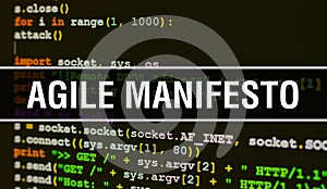 Agile Manifesto with Digital java code text. Agile Manifesto and Computer software coding vector concept. Programming coding