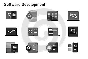 agile methodology software development icon set collection of code programming using sprint kanban board and burn down