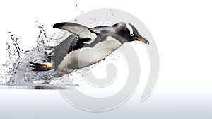An agile penguin diving into the water