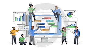 Agile Project Management Team Collaborating on Digital Workflow and Data Analysis