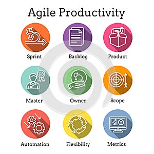 Agile Scrum Process, development w icon set photo