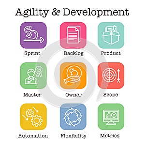 Agile Scrum Process, development w icon set photo