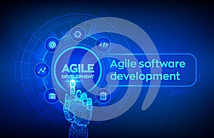 Agile software development methodology concept on virtual screen. Digital technology, big data concept. Flexible developing