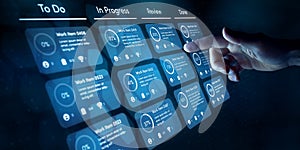 Agile software development or project management using kanban or scrum methodology boards. Process, workflow, visual organisation