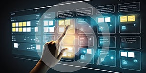 Agile software development or project management using kanban or scrum methodology boards. Process, workflow, visual organisation