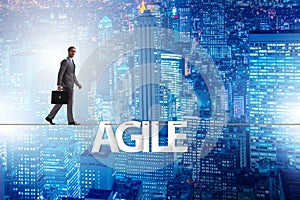 The agile transformation concept with businessman walking on tight rope