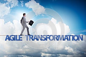 The agile transformation concept with businessman walking on tight rope