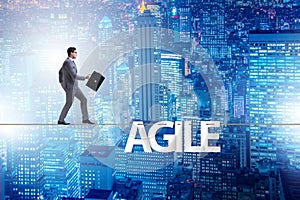 The agile transformation concept with businessman walking on tight rope