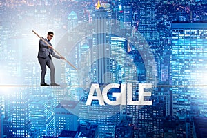 The agile transformation concept with businessman walking on tight rope