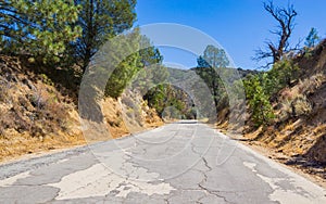 Aging Asphalt Road in California Hills