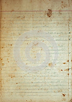 Aging, worn lined paper with water stains and rough edges