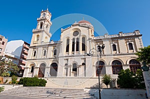 The Agios Minas Cathedral facade in Heraklion on the island of Crete, Greece.