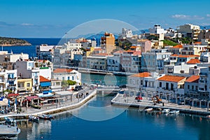 Agios Nikolaos, Crete, Greece. Agios Nikolaos is town in the eastern part of the island Crete in bay of Mirabello. Voulismeni lake